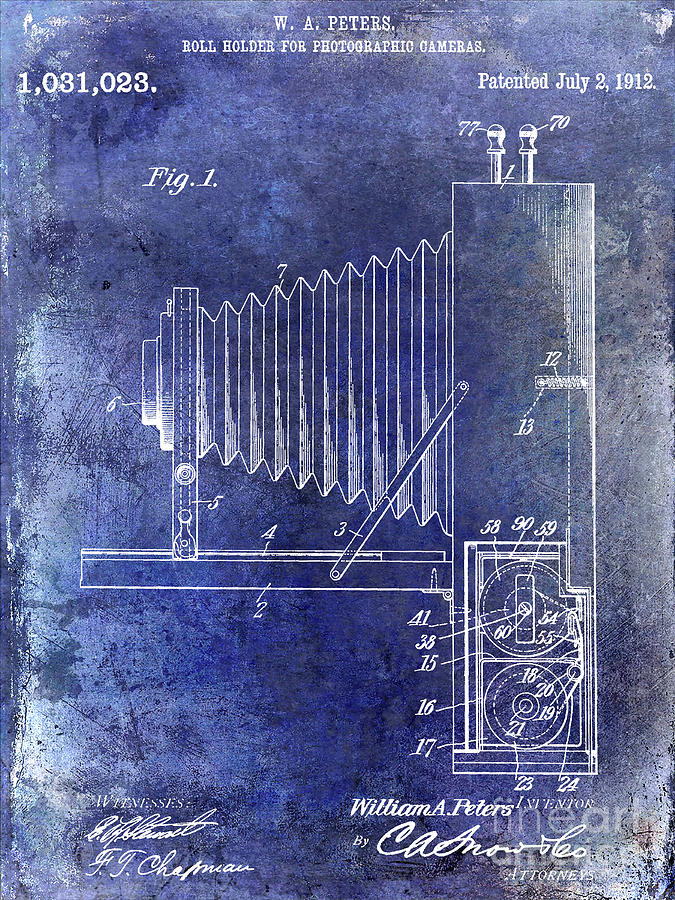 1912 Camera Patent Blue Photograph by Jon Neidert