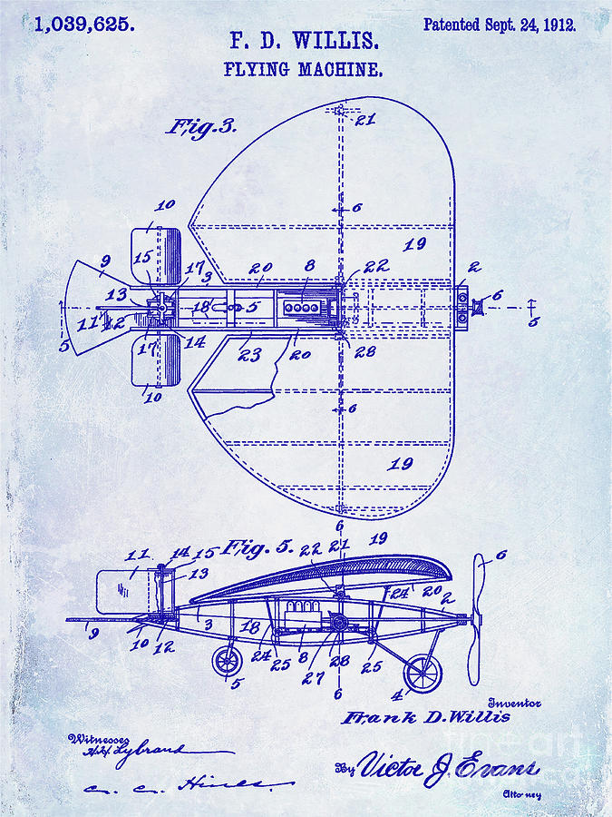 1912 Flying Machine Patent Blueprint Photograph by Jon Neidert