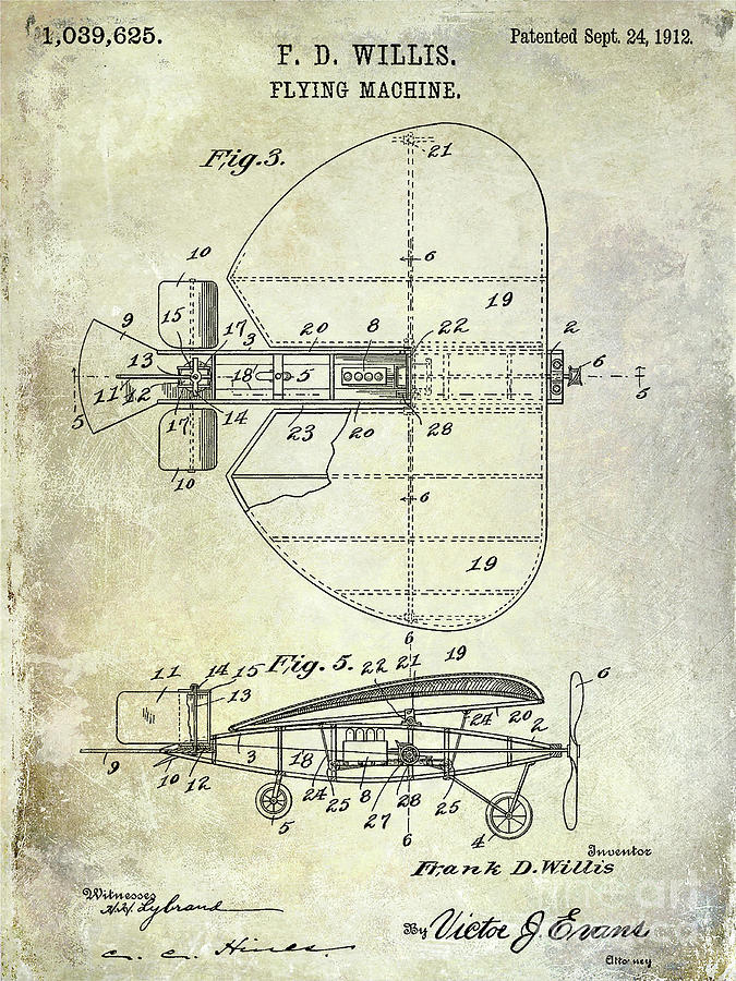 1912 Flying Machine Patent Photograph by Jon Neidert