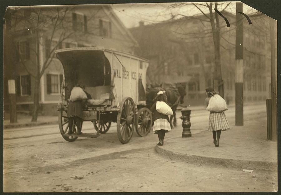 1912 Girls Working On Ice Wagon New York Painting