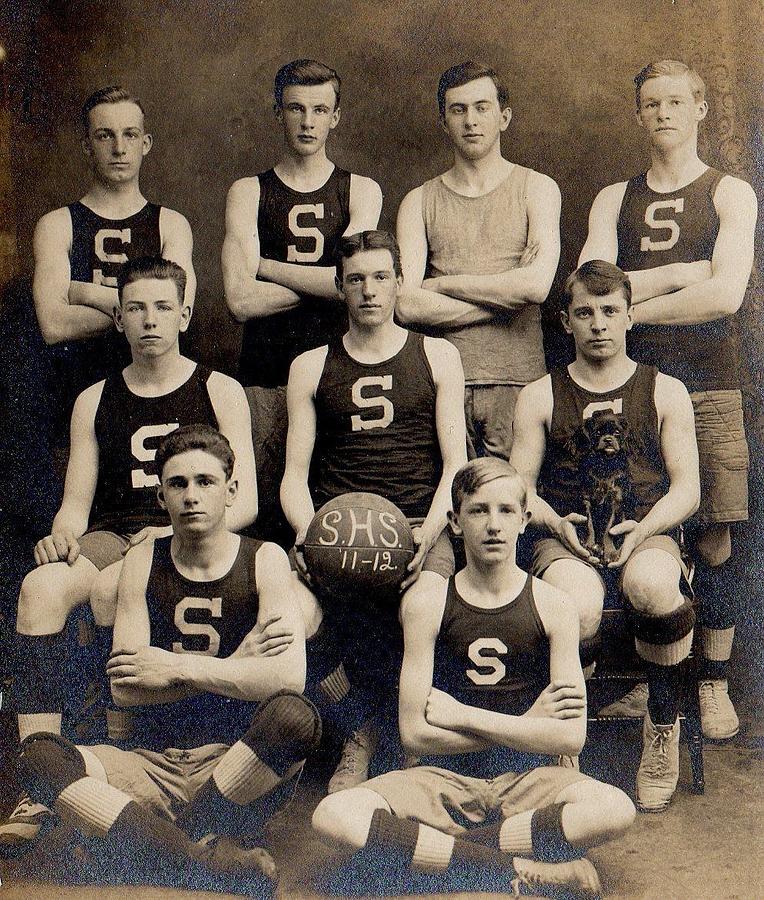1912 Spaulding High School  Barre Vt  Basketball Team  With Mascot Dog Painting