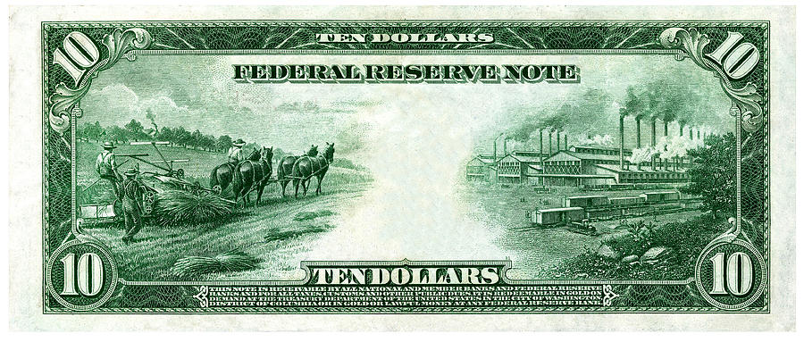 Currency Digital Art - 1914 $10 Bill Back by US Treasury