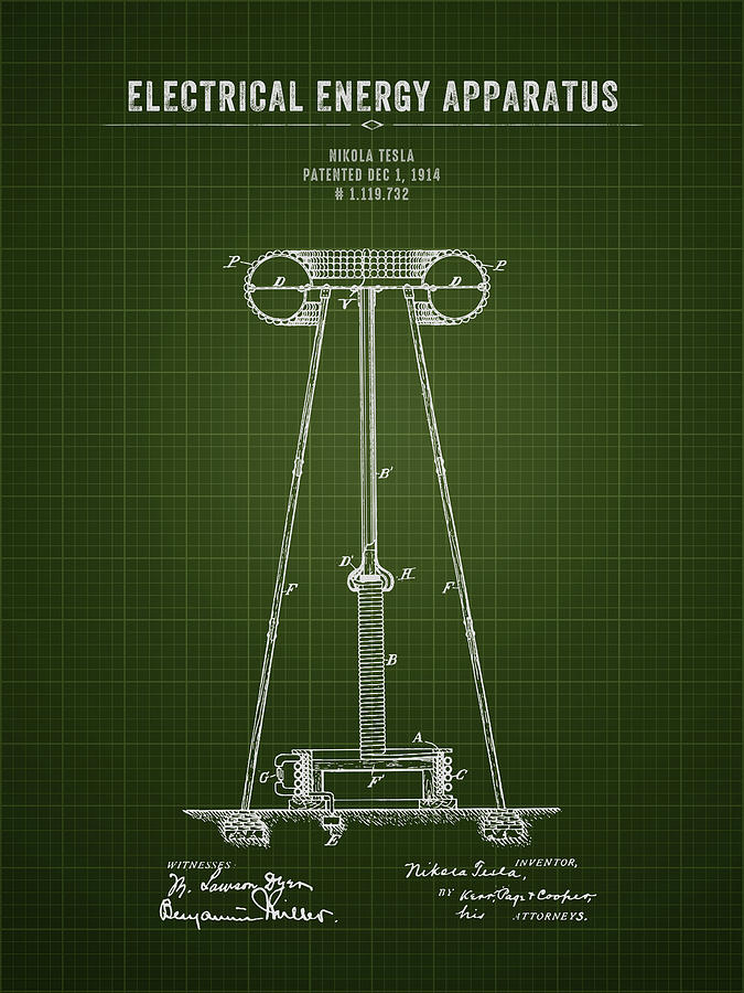 1914 nikola tesla electrical energy apparatus dark green bluep aged pixel