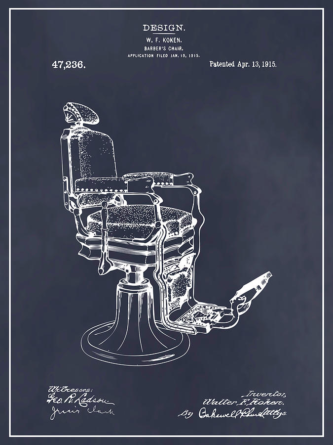 1915 Koken Barbers Chair Blackboard Patent Print Drawing by Greg Edwards