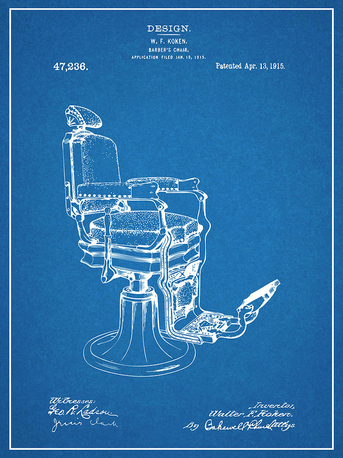 1915 Koken Barbers Chair Blueprint Patent Print Drawing by Greg Edwards