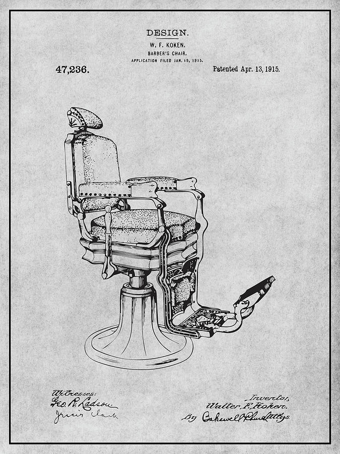 1915 Koken Barbers Chair Gray Patent Print Drawing by Greg Edwards