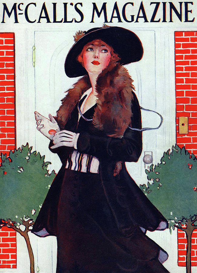 1915 McCalls Magazine - Stylish woman at the Front Door Painting by McCalls