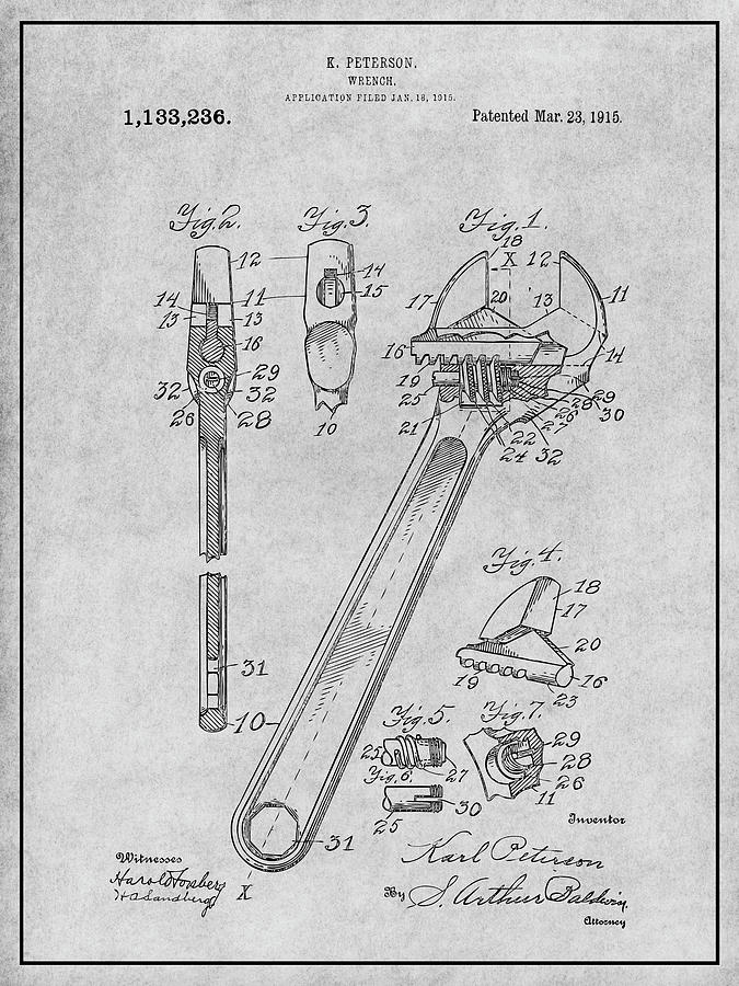 1915 Peterson Adjustable Wrench Spanner Patent Print Blackboard Drawing by  Greg Edwards - Pixels