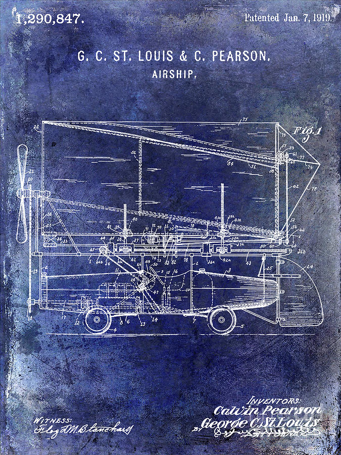 1919 Airship Patent Blue Photograph by Jon Neidert