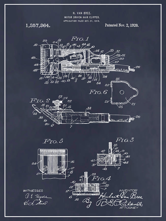 1919 Motor Driven Hair Clipper Blackboard Patent Print Drawing by Greg Edwards