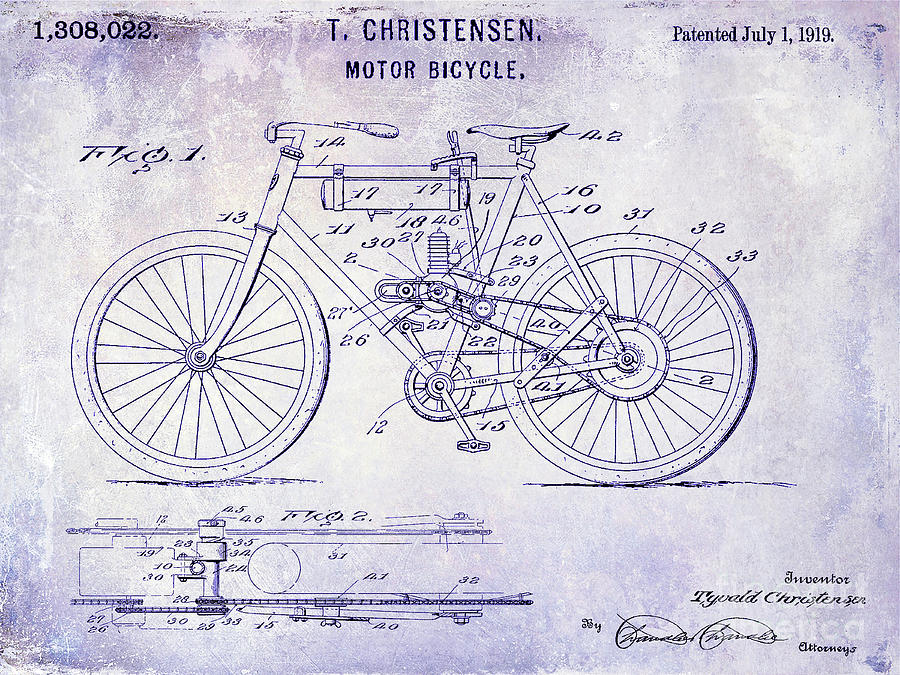 1919 Motorcycle Patent Blueprint Photograph by Jon Neidert