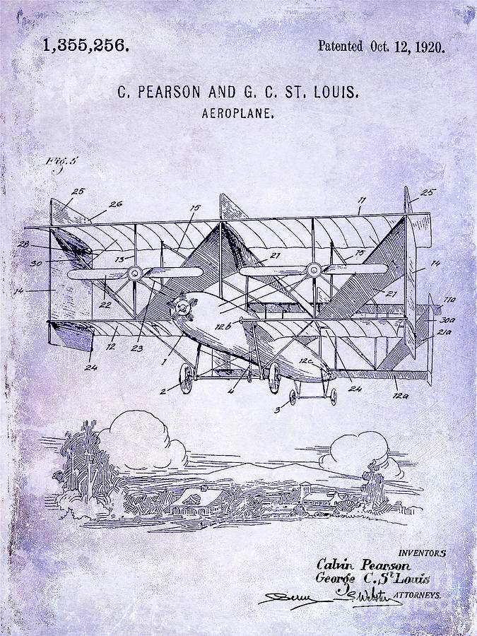 1920 Airplane Patent Blueprint Photograph by Jon Neidert