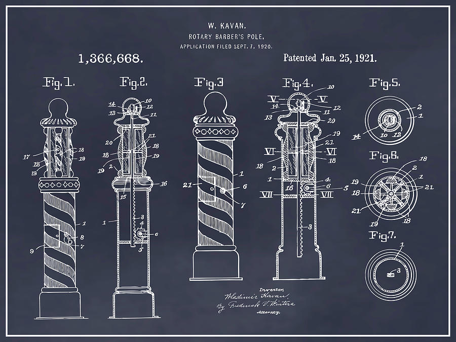 1920 Kavon Rotary Barber Pole Blackboard Patent Print  Drawing by Greg Edwards