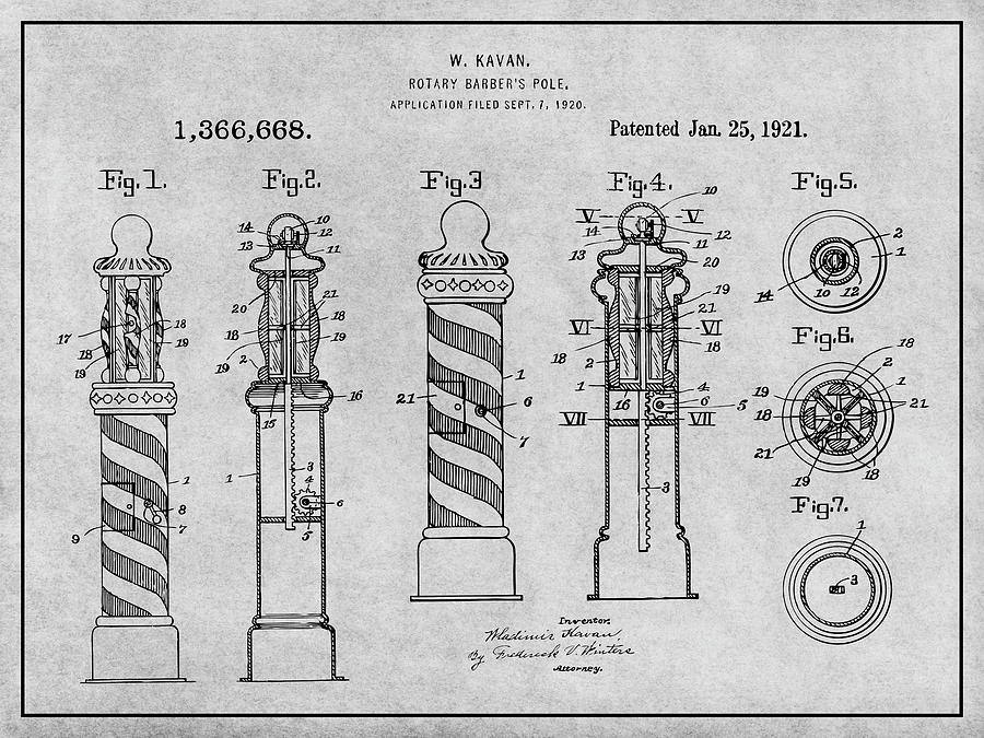 1920 Kavon Rotary Barber Pole Gray Patent Print Drawing by Greg Edwards