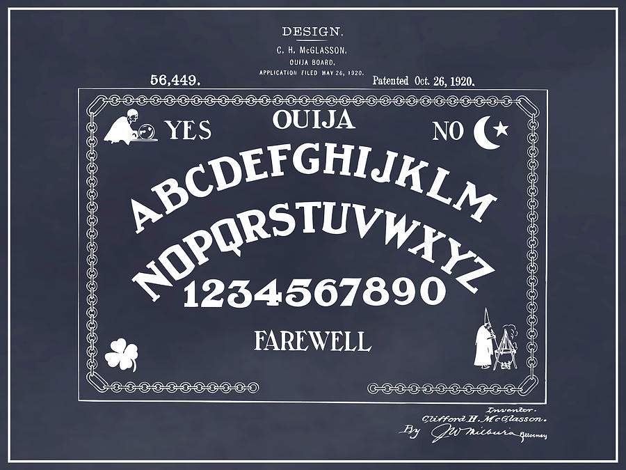 1920 Ouija Board Patent Print Blackboard Drawing by Greg Edwards