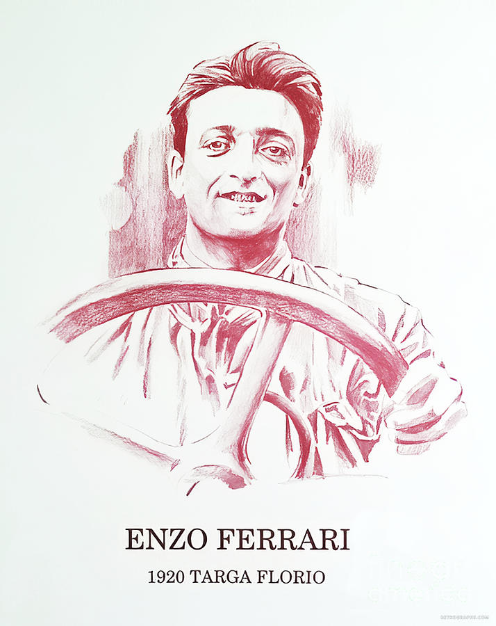 1920 Targa Florio Enzo Ferrari Drawing Mixed Media by Retrographs