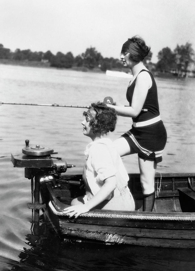 1920s 1930s Two Women Fishing Painting by Vintage Images - Fine Art America