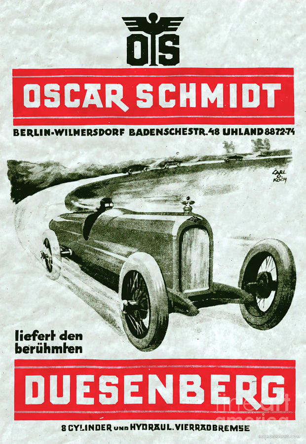 1920s Advertisement Duesenberg Racing Car Oscar Schmidt Mixed Media by Retrographs