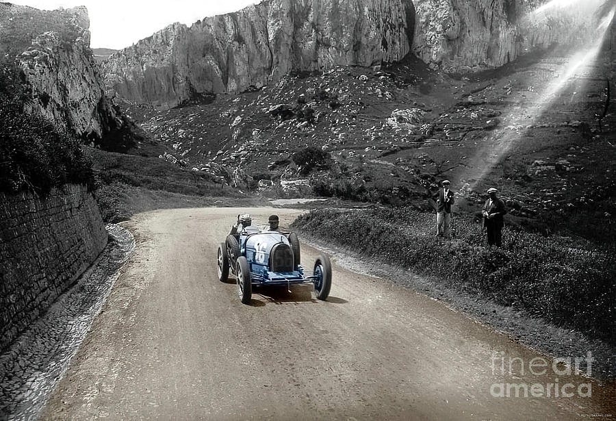 1920s Bugatti On Mountain Road Colorized Photograph by Retrographs