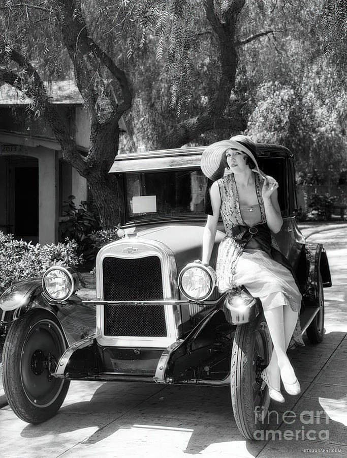 1920s Fashion Model With Car In Rural Setting Photograph by Retrographs -  Pixels