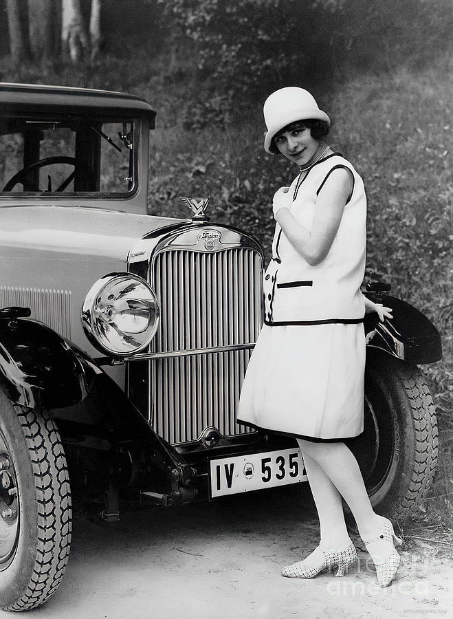 1920s Fashion Model With French Vehicle Photograph by Retrographs