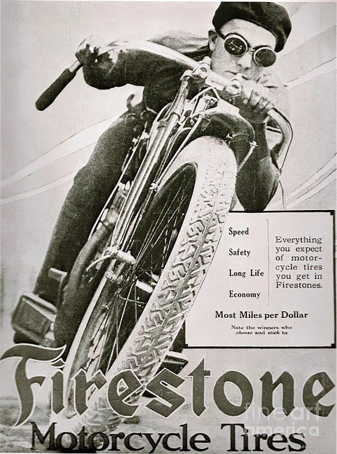 1920s Firestone Advertisement Motorcycle Tires Mixed Media by Retrographs