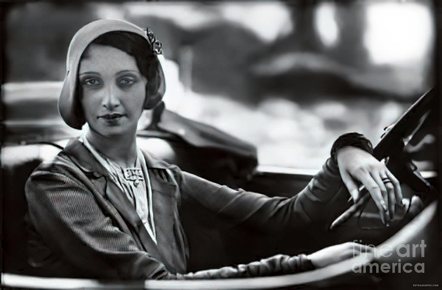 1920s French Woman Behind Wheel Of Open Car Photograph by Retrographs