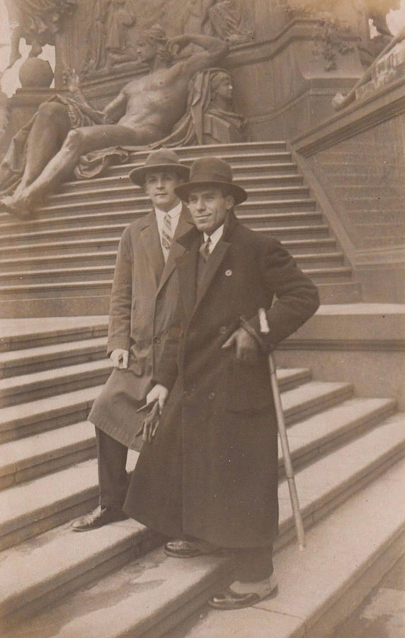 1920s Guys Two Young Man Stylish Pose On Stairs Painting