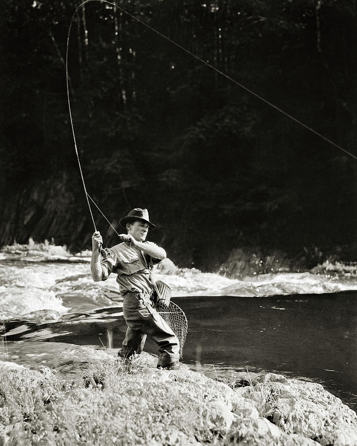 1920s Man Angler Fly Fishing Casting by Vintage Images