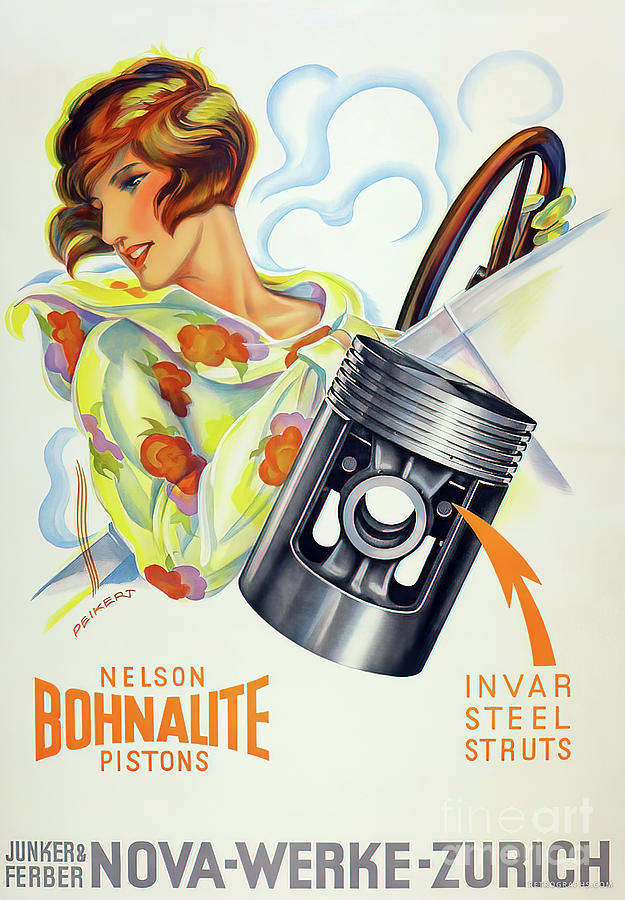 1920s Nelson Bohnalite Pistons Zurich With Woman Driver Mixed Media by Retrographs