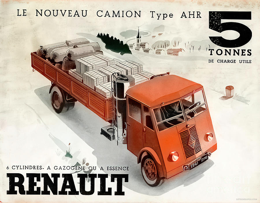 1920s Renault 5-ton Truck Advertisement In Snow Setting Mixed Media by Retrographs