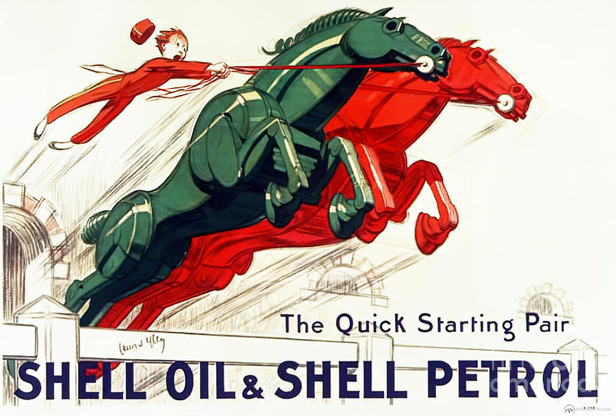 1920s Shell Oil And Petrol Advertisement With Boy And Horses Mixed Media by Retrographs