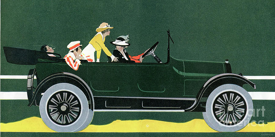 1920s Touring Car With Driver And Occupants Mixed Media by Retrographs