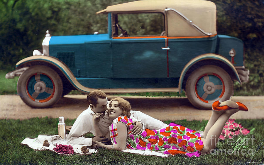 1920s Touring Coupe With Young Couple Having A Picnic Photograph by Retrographs