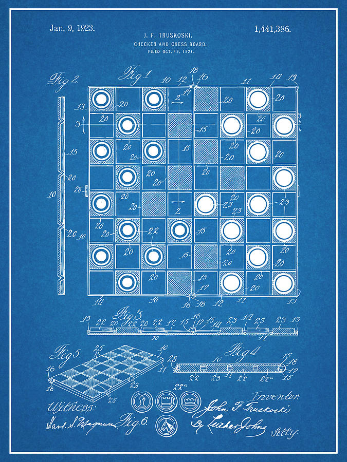 1923 Checker Board Patent Print - Chess board Poster - Checkers Game Drawing  - Game Room Decor - Parlor Game - Checker board Drawing