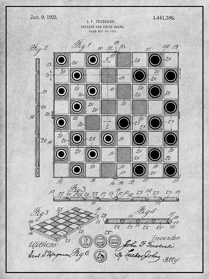 1921 Checker And Chess Board Gray Patent Print Drawing by Greg Edwards