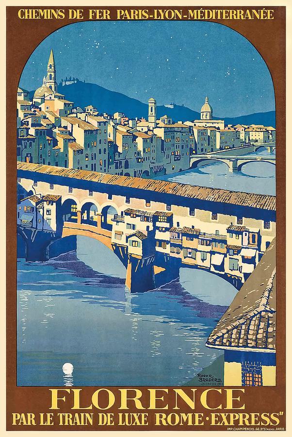 Florence Italy Ponte Vecchio Travel Poster Digital Art By Retro