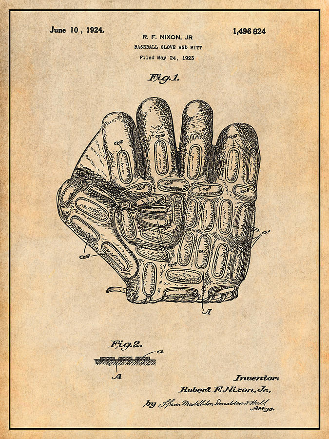 1923 Baseball Glove Mitt Antique Paper Patent Print Drawing by Greg Edwards