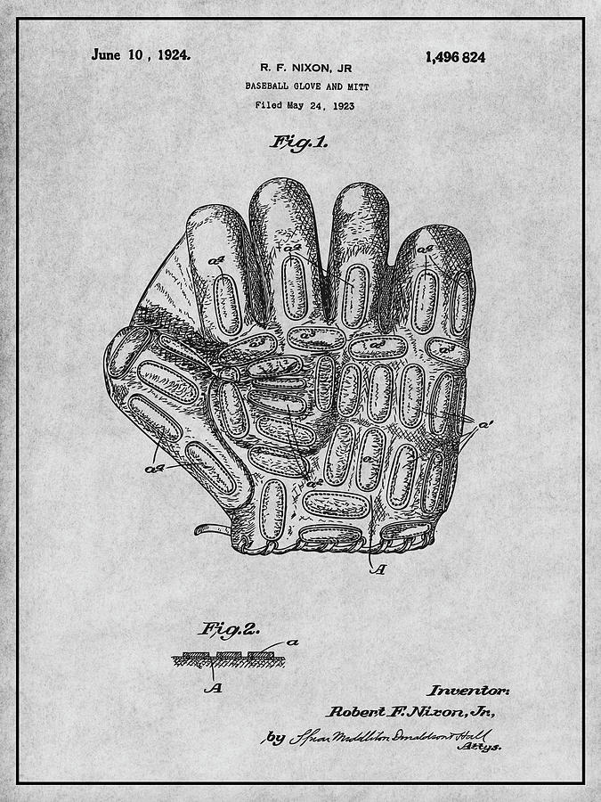 1923 Baseball Glove Mitt Gray Patent Print Drawing by Greg Edwards