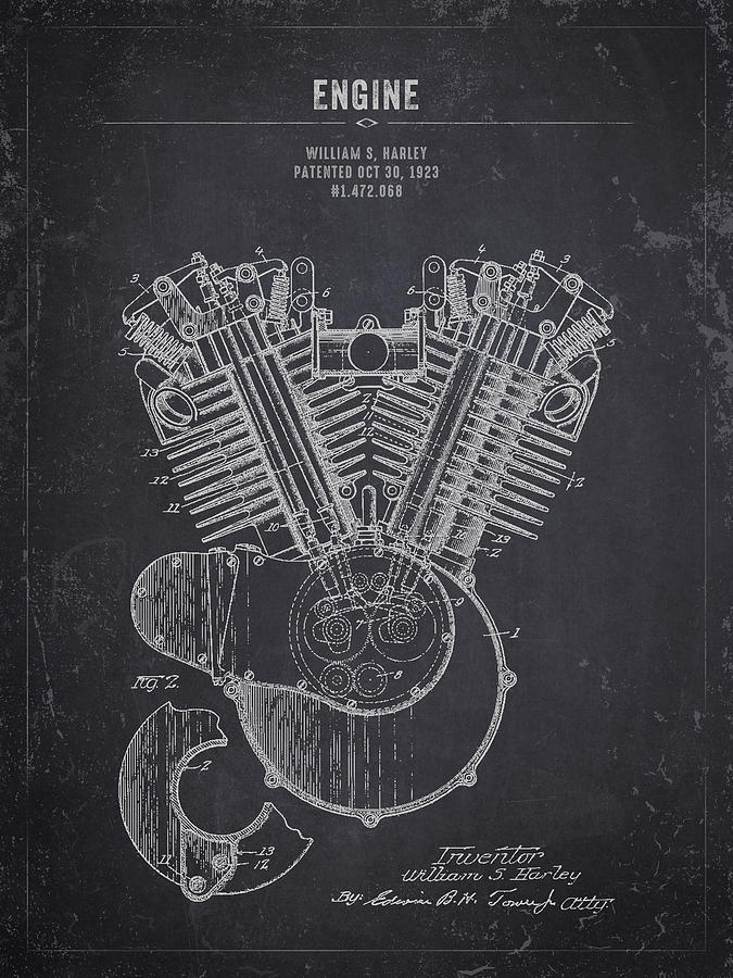 1923 Harley Davidson Engine - Dark Charcoal Grunge Digital Art by Aged Pixel 1923 Harley Davidson Engine - Dark Charcoal Grunge Digital Art by Aged Pixel