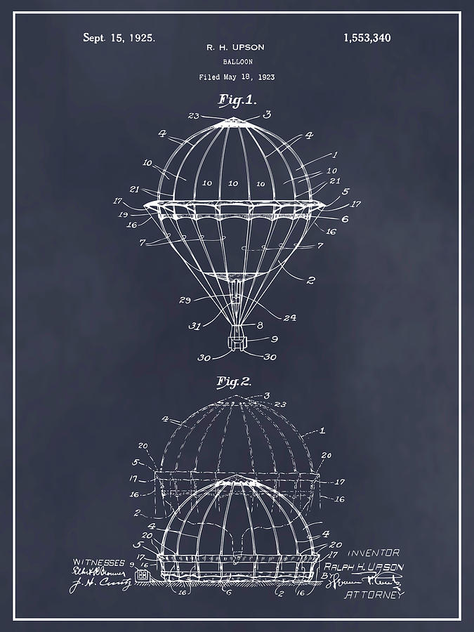 1923 Hot Air Balloon Patent Print Blackboard Drawing by Greg Edwards