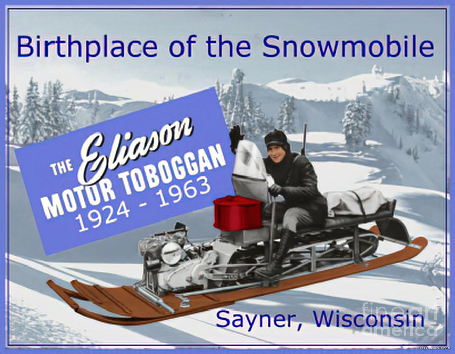 1924 - 1963 Eliason Motor Toboggan Advertisement Sayner, Wisconsin Mixed Media by Retrographs