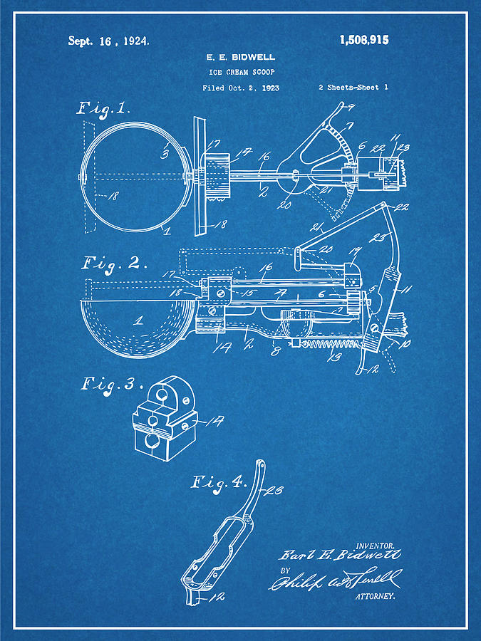 1924 Ice Cream Scoop Blueprint Patent Print Drawing by Greg Edwards