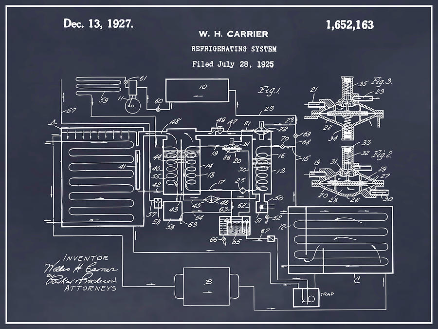 Art & Collectibles Drawing - 1925 Carrier Refrigeration System Patent Print Blackboard by Greg Edwards