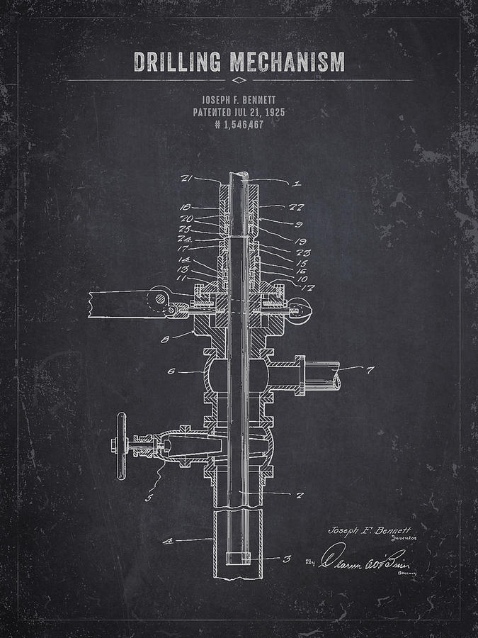 1925 Drilling Mechanism- Dark Charcoal Grunge Digital Art