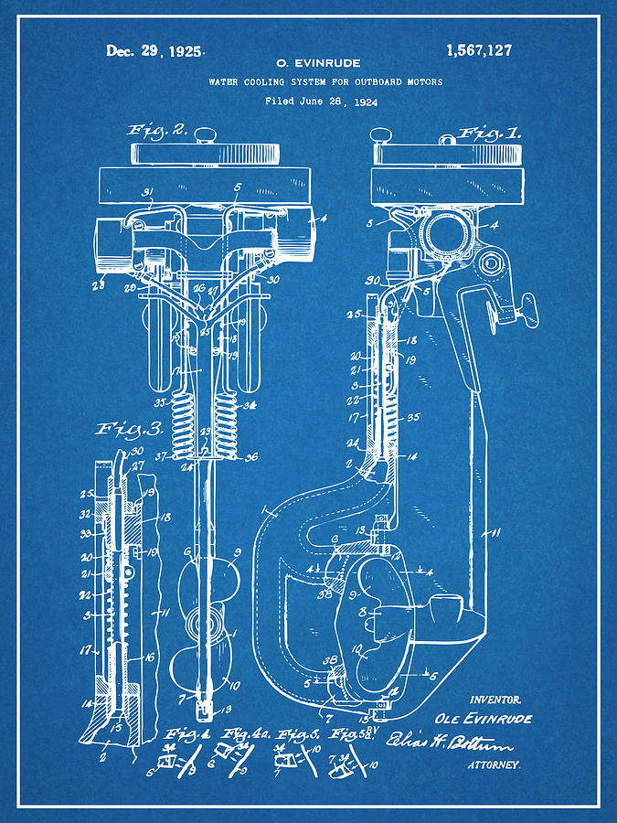 1925 Evinrude Outboard Motor Blueprint Patent Print Drawing by Greg ...