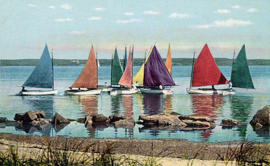 1925 Rainbow Fleet of Sailboats, Nantucket Painting by Historic Image