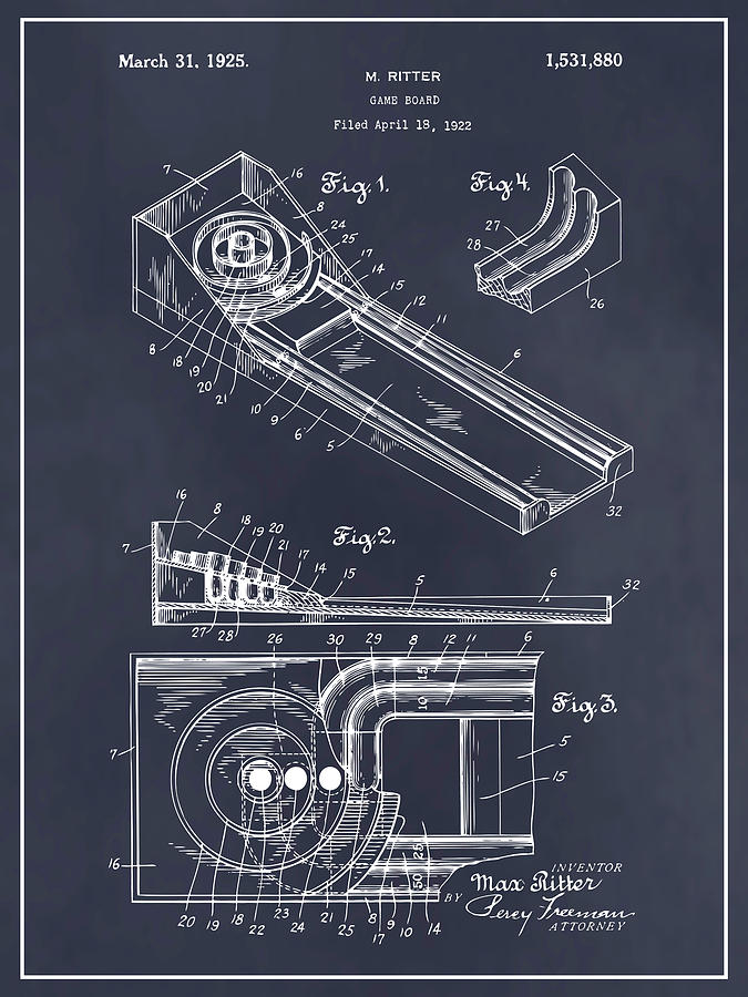 1925 Skee Ball Game Patent Print Blackboard Drawing by Greg Edwards