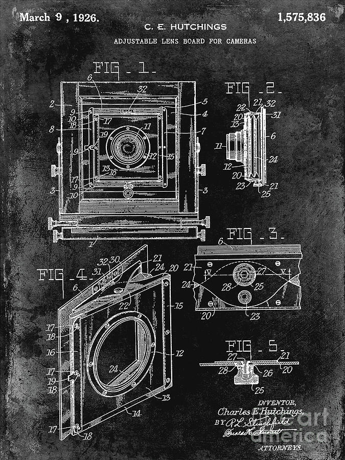 1926 Camera Lens Board Patent Black Photograph by Jon Neidert