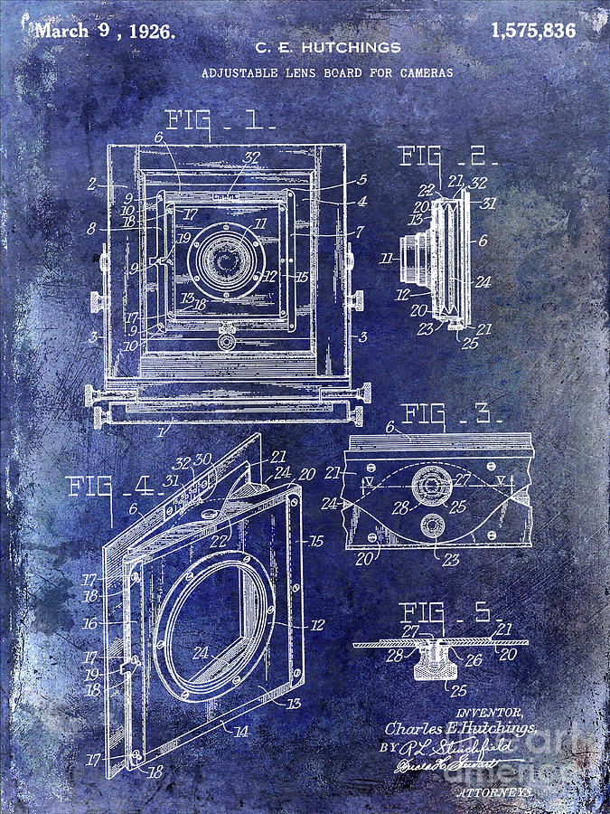 1926 Camera Lens Board Patent Blue Photograph by Jon Neidert